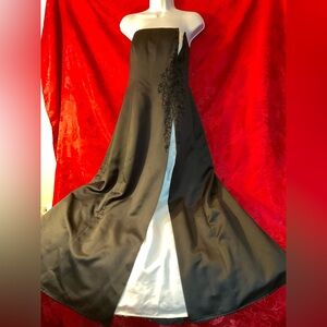 Michaelangelo Black and White Strapless Pleated Gown